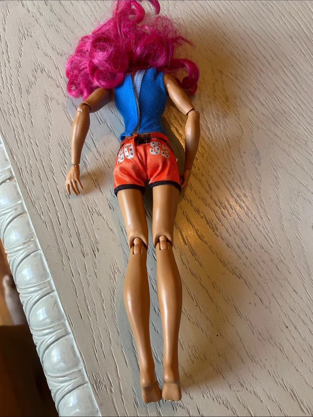 WWE Pink-Haired Doll with Bella Blue Top and White Shorts
